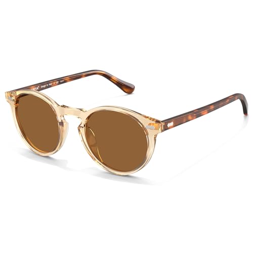 CARFIA Polarized Sunglasses for Women: Acetate Frame, Small/Medium Size, UV400 Protection - Anti Glare CA5288 - color: 6. Clear Brown Frame Brown Lens