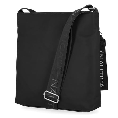 Nautica Diver Nylon Small Women's Crossbody Bag Purse with Adjustable Shoulder Strap - color: Black Enamel