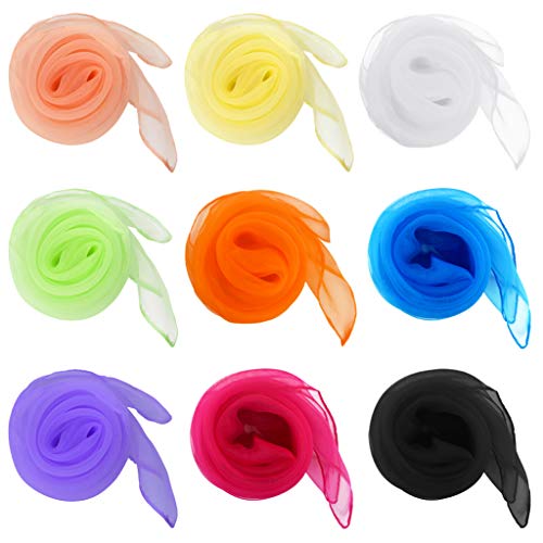 Fengek 9 Pcs Chiffon Scarf, 27.6 Inch Square Solid Color Bandana Handkerchief Ribbon Scarves for Women Girls - color: Multicolor 1