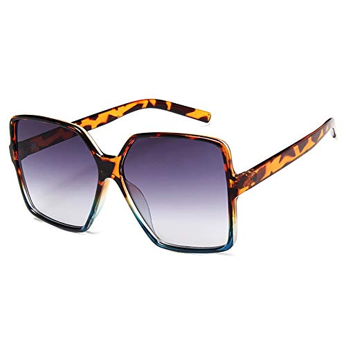 Dollger Oversized Square Sunglasses for Women Big Large Wide Fashion Shades for Men UV Protection Unisex - color: G: Leopard Gradient Blue Frame