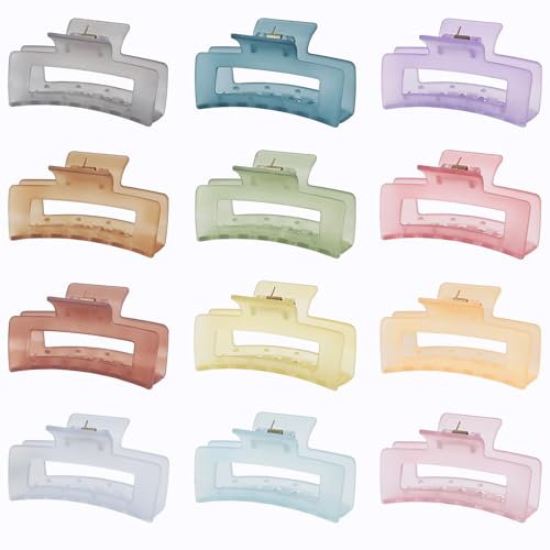 Sisiaipu 3.5 Inch Square and Rectangular Hair Clips - 12 Pcs Claw Clips for Thick and Thin Hair, Rectangle Jaw Clips in Bulk, Hair Accessories for Women and Girls - Ice Cream - color: Ice Cream