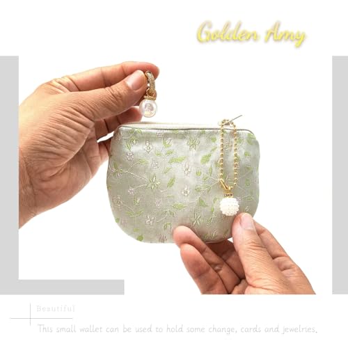 Handmade Women Coin Purse Rosary Pouch Silk Jewelry Bag Brocade Zipper Wallet - Silver - color: Silver