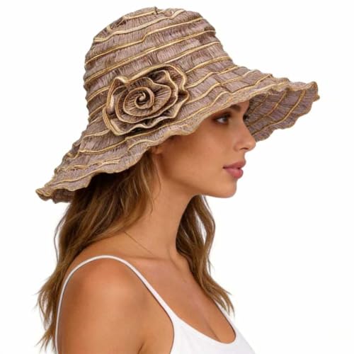 FORBUSITE Women Folding Vintage Outdoor Sun Hats for Beach Garden Travelling UV Protection - color: Gs013-brown