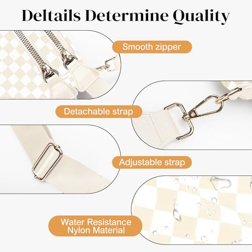 Spacious Nylon Checkered Crossbody Bum Bag for Women, Fashion Checkerboard Fanny Pack Purse with Anti-theft Pocket, Adjustable Wider Strap Wasit Bag (Beige) - color: Beige