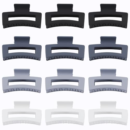 12 Pcs Medium Hair Clips for Women, 3.5 Inch Square Claw Clips, Colorful Hair Claw Clips for Thick and Thin Hair, Bulk Hair Accessories for Women and Girls- Grey - color: Grey