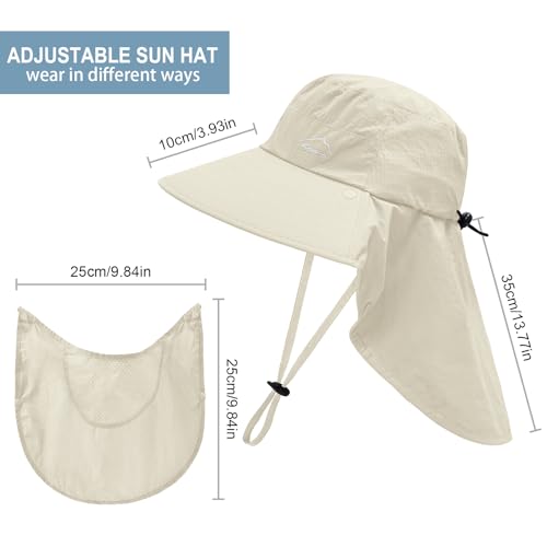 Sun Hat for Men Women with Neck Flap,UPF 50+ UV Protective Hiking Fishing Hats,Wide Brim Sun Hat for Women&Men - color: 1pack-style2-beigewhitewith Face Cover)