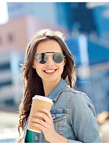 4 Pairs Steampunk Sunglasses Retro Gothic Sunglasses Unisex Vintage Glasses - color: Black Frame Grey Lens, Silver Frame Silver Lens, Gold Frame Brown Lens, Brown Frame Brown Lens