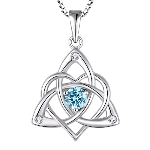 STARCHENIE Celtic Knot Necklace for Women 925 Sterling Silver Trinity Love Knot Pendant Birthstones Jewelry - color: 3-aquamarine-Mar