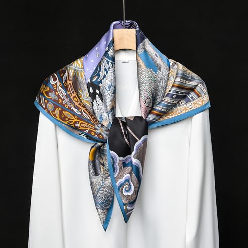SHIROUYU 100% Pure Mulberry Silk Scarf 35" Large Square Lightweight Headscarf –Women’s Hair Wraps The shawl-With Gift Packed - color: Blue-sun