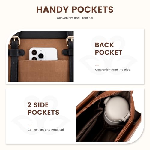 LOVEVOOK Laptop Bag for Women, 15.6 inch Canvas Laptop Tote, Large Capacity Work Bag with Clutch Purse, Office Business Briefcase, Casual Handbag for Travel, College, Teacher, School - color: Black & Brown, size: 15.6 inch