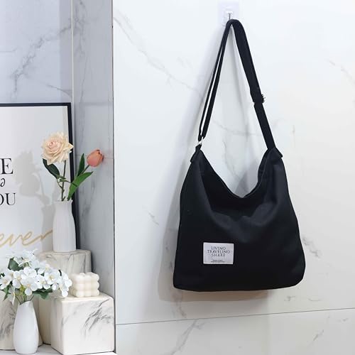 COOLOME Canvas Tote Bag for Women - Crossbody, Shoulder, Travel & Beach Bag - color: Black