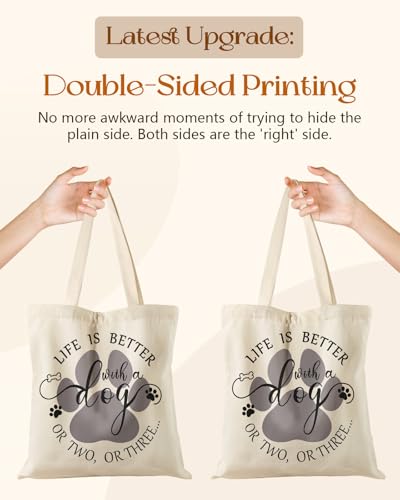 Miss Adola Canvas Tote Bag with Zipper – Cute Canvas Bags for Women Aesthetic Design Reusable Totes for Shopping Work Travel - style: Dog Paw