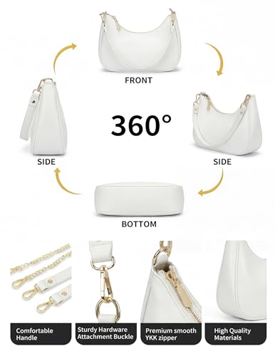 Small Shoulder Bags for Women, mini Purse Vegan Leather Shoulder Bag, Cute Retro Hobo Handbag - color: White