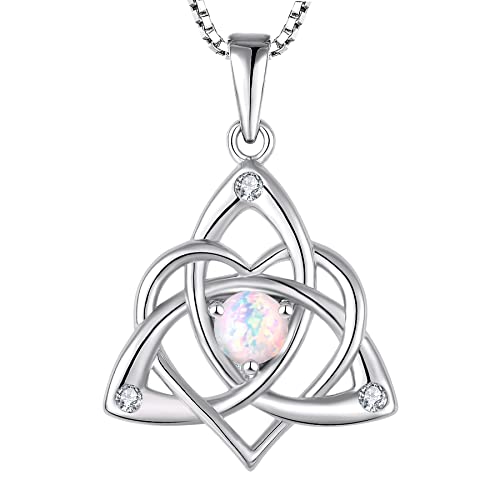 STARCHENIE Celtic Knot Necklace for Women 925 Sterling Silver Trinity Love Knot Pendant Birthstones Jewelry - color: Opal