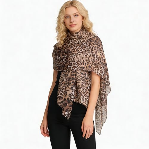 Womens Leopard Print Scarves - Fashion Cheetah Wrap Scarves Long Soft Lightweight Sunscreen Scarf for All Seasons - color: Leopard Print