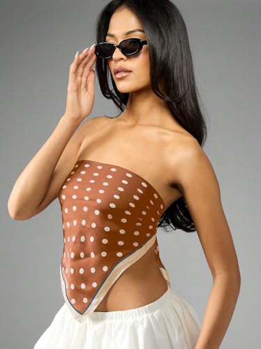 Verdusa Women's Polka Dots Head Scarf Y2k Vintage Square Bandana Hair Scarfs - color: Brown and White