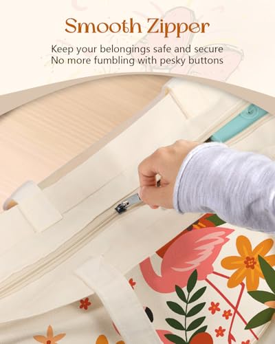 Miss Adola Canvas Tote Bag with Zipper – Cute Canvas Bags for Women Aesthetic Design Reusable Totes for Shopping Work Travel - style: Flamingo