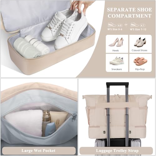 ETRONIK Gym Bag for Women, Personal Item Travel Bag with Shoes Compartment, Weekender Overnight Duffel Bag with Wet Pocket, Carry On Bag for Women, Travel, Gym, Weekend - color: Brown, size: Medium