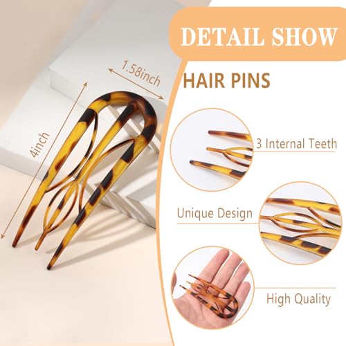 6PCS French Hair Pins for Women, French Pins Hair, Large Hair Styling Pins for Thin Thick Hair, Unique 3 Internal Teeth Hair Sticks Wild Prints-B - color: leopard print-B