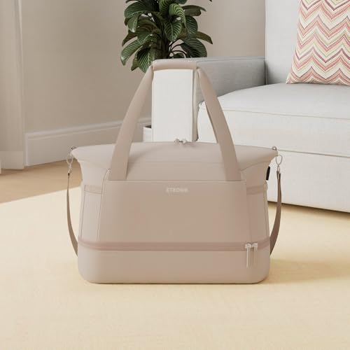 ETRONIK Gym Bag for Women, 45L Carry On Travel Duffel Bag with Shoes Compartment, Weekender Overnight Bag with Wet Pocket for Women, Travel, Gym, Weekend, Large Size - color: Brown, size: Large