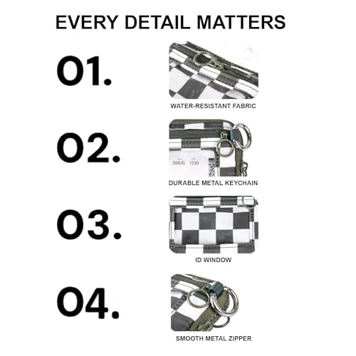 Wristlet Wallet for Women Mini Zip Card Case with Clear ID Window Zipper Coin Purse Lightweight Portable Keychain Wallet(Teal Gray Lattice) - color: Teal Gray Lattice