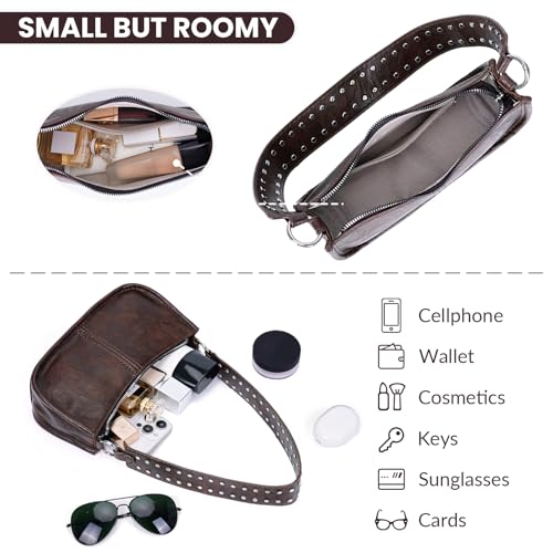 Shoulder Bags for Women Y2k Purse and Handbags Retro Studded Crossbody Bag Small Shoulder Purse Leather Hobo Handbag - color: A1-coffee