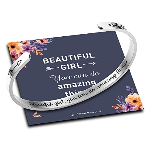 M MOOHAM Bracelets for Women Girls, Quote Mantra Bracelet Funny Inspirational Jewelry Gifts for Best Friend, Mom, Daughter, Son, Sister, Niece Birthday Mothers Day Present Come Gift Box - style: "Beautiful girl you can do amazing things