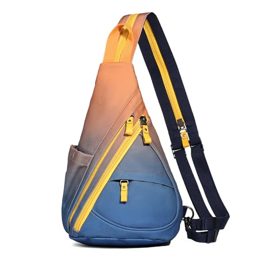 KL928 Canvas Sling Bag - Small Crossbody Backpack Shoulder Casual Daypack Rucksack for Men Women - color: Canvas-orange+darkblue-n