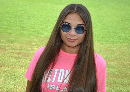 OWL Round Retro Small Circle Tint & Mirror Colored Lens 43-55 mm Sunglasses Metal - color: 43mm Silver / Blue