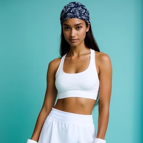 1 Pack Boho Headbands Stretch Paisley Print Bandana Headband Criss Cross Hair Bands Knotted Head Wrap Yoga Daily for Women and Girls (Black Ornate) - color: Black Ornate