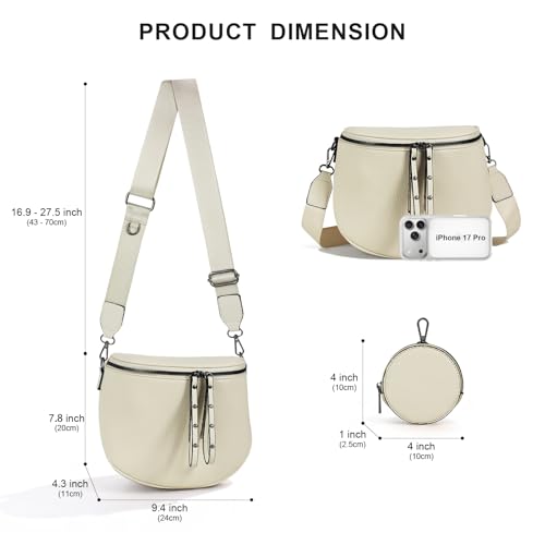 Crossbody Bags for Women, Large Vegan Leather Trendy Bum Bag - color: Beige