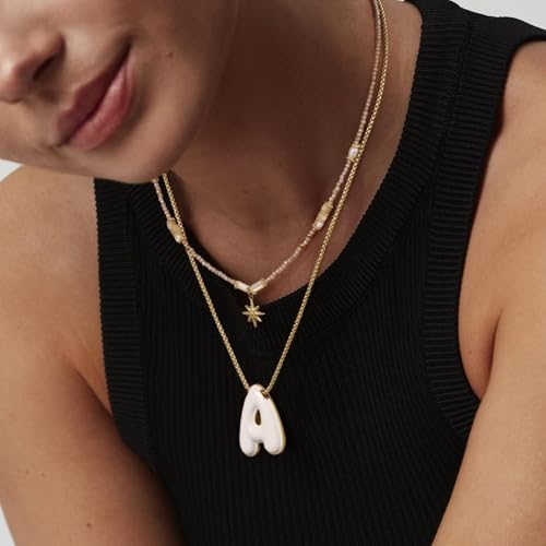 KissYan Beaded Choker Necklace for Women, Colorful Natural Gemstones Pearl Choker 14K Gold Plated Pendant Healing Crystal Necklace Handmade Stone Jewelry Gift - color: V-White