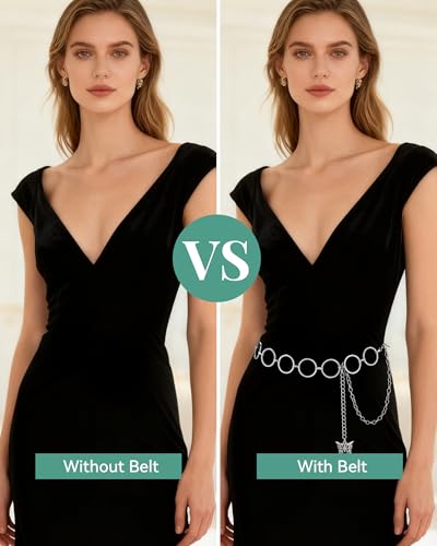 AWAYTR Cute Chain Belts for Women - Metal Waist Chain Belt for Dresses Jeans Country Concert Outfit - color: Silver-circle