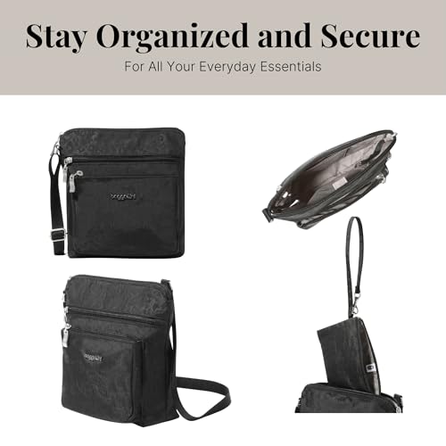 Baggallini Pocket Crossbody Bags for Women 8x8 Small Lightweight Durable Water-resistant Travel Purse W/Rfid - color: Black Cheetah