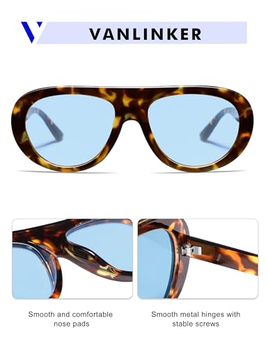 VANLINKER Oversized Retro Aviator Sunglasses for Women Men Chic 70s Vintage Style Trendy 2026 Chunky Sun Glasses VL9865 - color: C6 Tortoise Frame/Light Blue Lenses