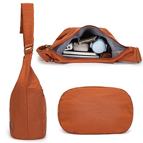 Coton Pose Women Hippie Crossbody Bag - Top Zip Large Capacity Canvas Sling Bag - Jacquard Cloth Handmade - color: Orange