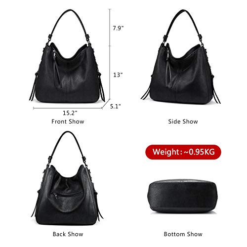 Realer Hobo Crossbody Bags for Women Designer Faux Leather Hobo Handbags Retro Large Size Shoulder Bag Bucket Purse - color: Black-gun Black Hardware（15.2"）, size: Large-15.2 inch