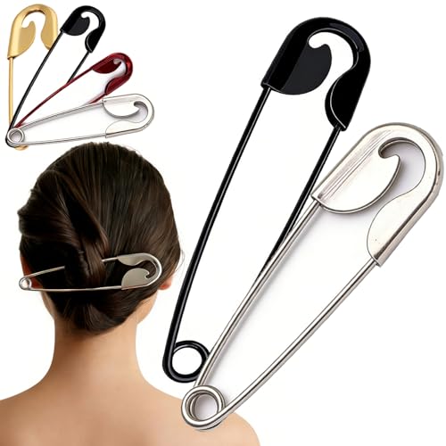 Mega Safety Hairpin - Mega Safety Pin Hairpin, Oversized Metal Hair Pin for Bun & Updo, Stylish Hair Stick Bun Holder - color: 2PCS-B