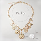 ORIGENCE Sun Heart Necklace for Women 18K Gold Plated Heart Pendant Necklace Chunky Chain Choker Necklaces Hip Hop Charm Necklaces Trendy Unisex Jewelry - style: 8Charm-Gold