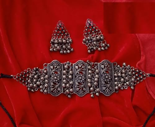 Fashion Indian Ethnic Afghani Oxidized Silver Indian Tribal Bohemian Gypsy Choker Necklace Jewelry Women