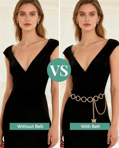 AWAYTR Cute Chain Belts for Women - Metal Waist Chain Belt for Dresses Jeans Country Concert Outfit - color: Gold-circle