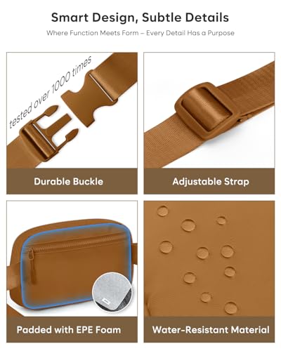 Pritent Fanny Packs for Women Cross Body Bag Waterproof Belt Bag with Adjustable Strap and Zipper Back Pocket Small Crossbody Bags Fashion Waist Packs for Workout Travelling(Brown) - color: Brown, size: Small