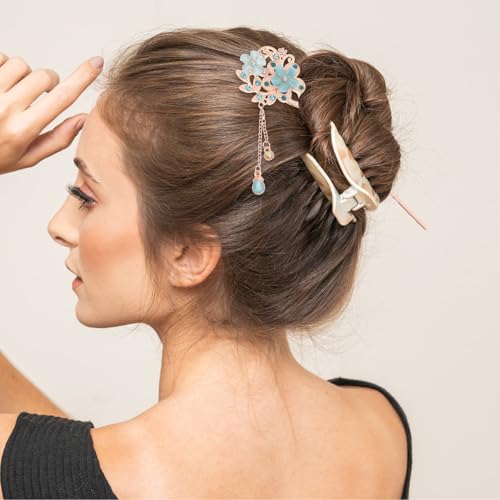Beavorty Japanese Accessories Metal Hair Clips Earrings for Wedding Hair Styling Pin for Women Chinese Hairpin Handmade Hair Pin Steamed Stuffed Bun Hair Fork Clockwork Dense Blue Miss Opal
