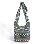 Coton Pose Women Hippie Crossbody Bag - Top Zip Large Capacity Canvas Sling Bag - Jacquard Cloth Handmade - color: Boho Green