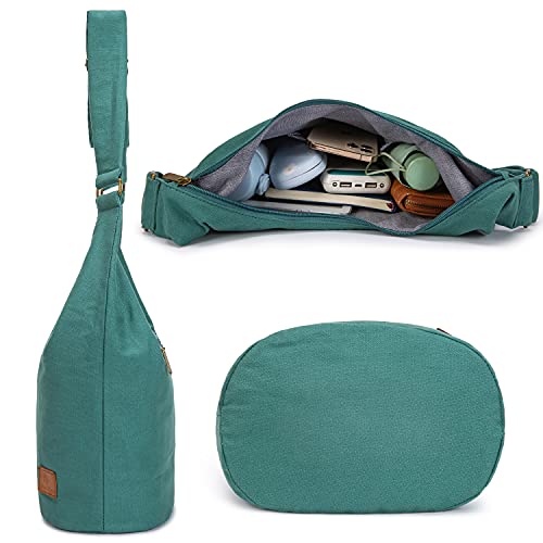 Coton Pose Women Hippie Crossbody Bag - Top Zip Large Capacity Canvas Sling Bag - Jacquard Cloth Handmade - color: Light Green