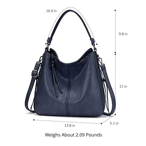 Realer Hobo Crossbody Bags for Women Designer Faux Leather Hobo Handbags Retro Large Size Shoulder Bag Bucket Purse - color: Navy, size: Large-15.2 inch