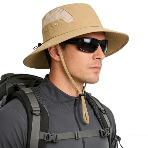Sun Hat for Men Women UV Protection Wide Brim Fishing Hats Breathable UPF 50+ Boonie Bucket Hats Beach Safari Hiking Garden - color: 1 Pack Khaki