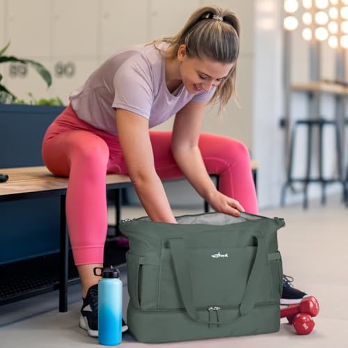 ETRONIK Gym Bag for Women, Personal Item Travel Bag with Shoes Compartment, Weekender Overnight Duffel Bag with Wet Pocket, Carry On Bag for Women, Travel, Gym, Weekend - color: Dark Green, size: Medium