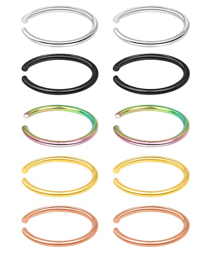 1-16Pcs 16G 18G 20G 22G Nose Rings Hoops Nose Piercings Fake Nose Ring Fake Septum Nose Ring Fake Lip Rings Fake Septum Piercing Fake Nose Piercing Fake Nose Hoop Faux Nose Rings Clip On Nose Cuffs Nose Piercing Jewelry Nose Rings for Women Men Nose Hoops