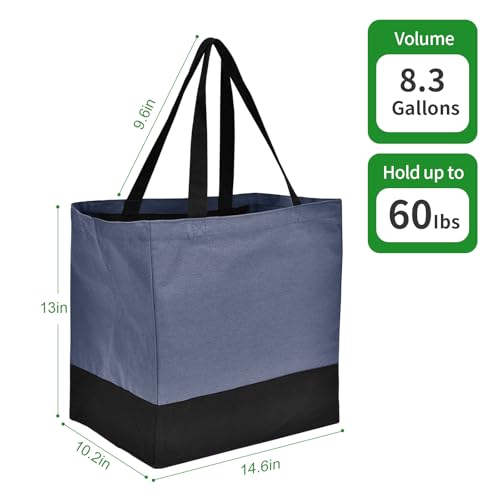 Canvas Reusable Grocery Bags Heavy Duty, 8.3 gal Foldable Large Tote Bag with Handles, Holds 60 lbs Canvas Shopping Bags, 3 Pack - color: [A0] Blue / Black, size: 3 Pack